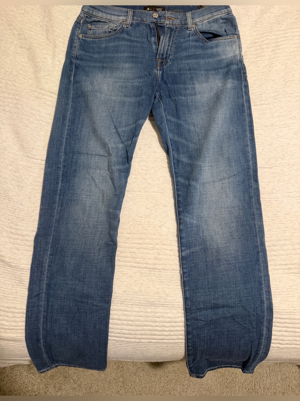 7 For All Mankind Straight Jeans in Medium Blue Wash